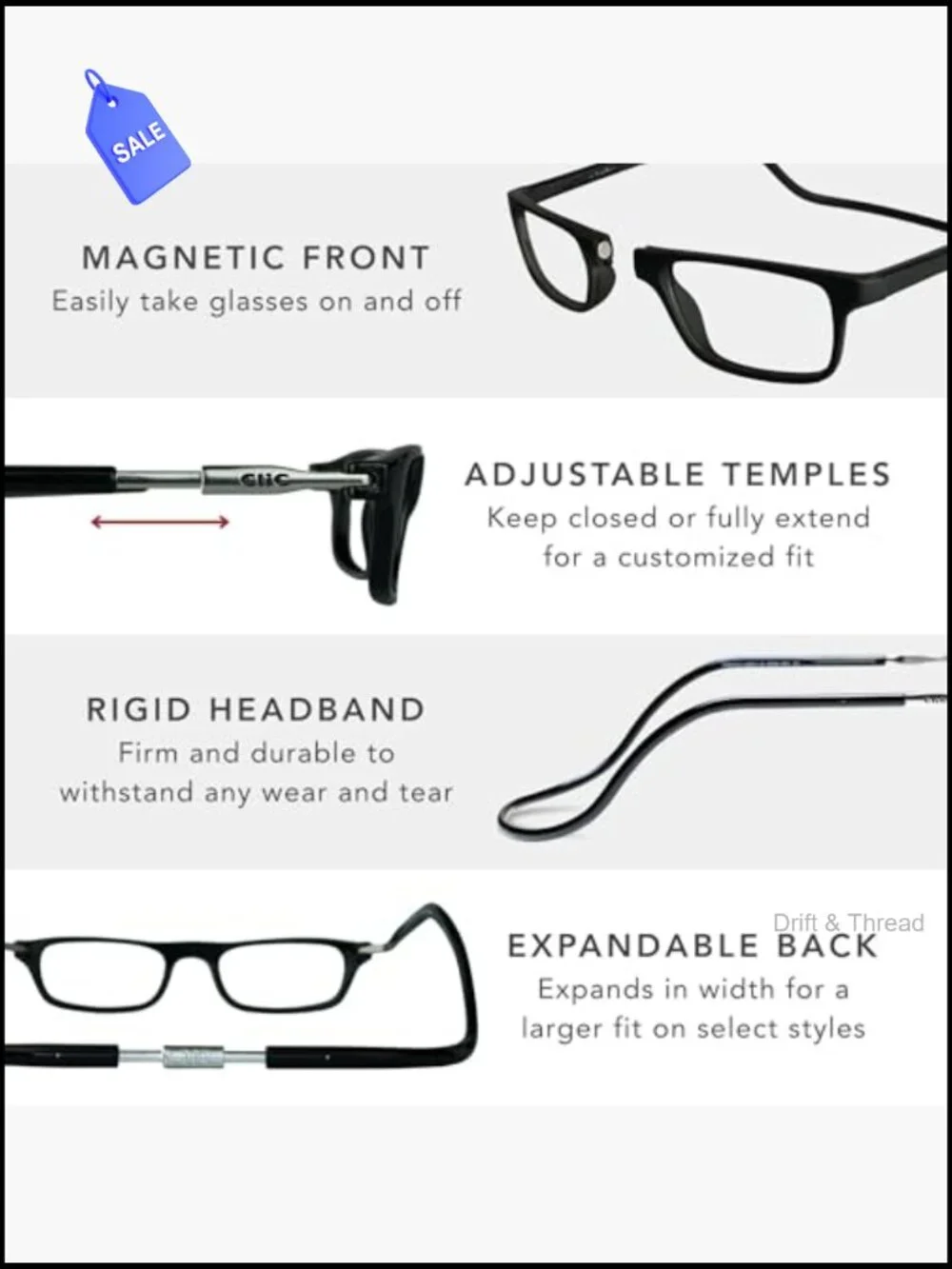 Magnetic Reading Glasses for Men or Women, Computer Readers, Original